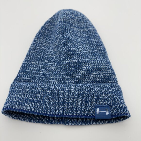 BARBELLA Blue Marled Knit Barbell Logo Beanie Acrylic Cuffed Winter Hat - Picture 3 of 6